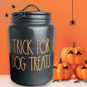 Rae Dunn Halloween Dog Treat Canister Black "Trick for Dog Treats"